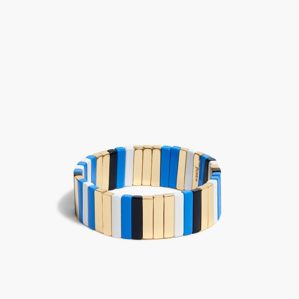 J.Crew enamel stretchy bracelet, blue/ Gold/ White